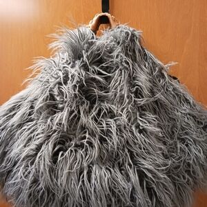 Gray Faux Fur Oversized Women Bag Tote Hobo Purse